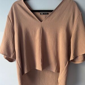 Zara Women's Beige V-Neck Blouse